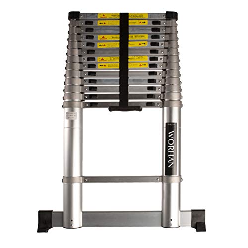 WORHAN Echelle de 4.4m Télescopique Pro avec des Anneaux en Aluminium Anodisé Solide Extensible avec Une Barre Stabilisatrice 440cm 1AK4.4