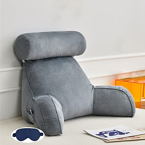 AMZWDMZ Oreiller De Lecture avec Accoudoirs -Portable Oreiller De Lecture pour Lit avec Cale Nuque & Bras - Confort Et Ergonomie Coussin Cale Dos Canapé pour Lit & Fauteuil & Canape Gris 75x40x40cm