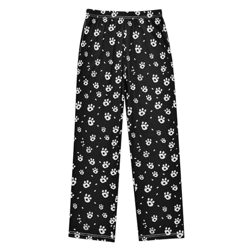 ALAZA White and Black Footprint Pajamas Bottoms with Pockets Comfy Pjs Sleepwear Elastic Waistband Pajamas Pants Lounge Pants