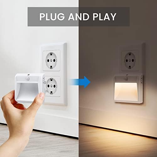 Night Light Plug in Wall, 2 Pack Dimmable Plug in Night Lights with Motion Sensor, LED NightLights with 3 Modes (ON/ AUTO/ Off) for Hallway, Kids Bedroom, Stairs, Kitchen (Warm White)