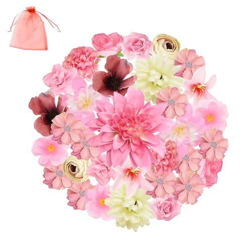 Auptiz 32 PCS Fiori Artificiali per Decorazioni, Rosa Mini Fiori Finti artificiali, Faux Flower artigianato Deco per DIY Matrimoni Mazzi Festa Casa Giardino Scrapbooking Artigianato (Rosa)