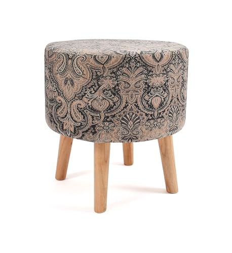 Image of NACIA Printed Ottoman Stool Set of 2 | Soft Cushioned Velvet Pouf Footrest with Wooden Legs | Decorative Seating Stool for Bedroom Living Room Home & Office (16x16x17 Inch, Coffee Damask)