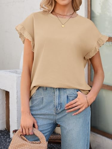 Image of Tankaneo Womens Summer Crewneck T-Shirts Lace Cap Sleeve Tops Dressy Casual Loose Fit Work Basic Tees Outfits 2026