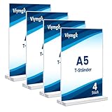 Viymgit 4 Stück Aufsteller DIN A5, glasklarer T-Ständer Hochformat Acryl A5 Werbeaufsteller, Tischaufsteller für Werbung, Speisekarte, Hinweisschild