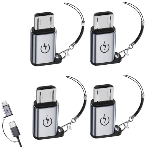 USB C auf Micro USB Adapter (4-Pack), USB C Buchse auf Micro USB Stecker Adapter, unterstützt 18W Schnellladung, unterstützt keine OTG Verbindung, wie Kopfhörer, externe Festplatten, Tastaturen oder M