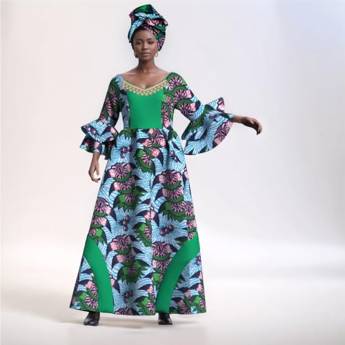 Image of iooiooi Womens African Print Party Maxi Dress Ankara Long Dress & Headwrap