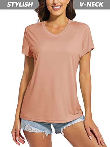 Magcomsen Womens Sun Shirts Quick Dry T-Shirt Short Sleeve Running Shirt Outdoor Hiking Shirts Ultra Performance Shirts Sportswear Shirts Uv T Shirts Apricot #TOP2