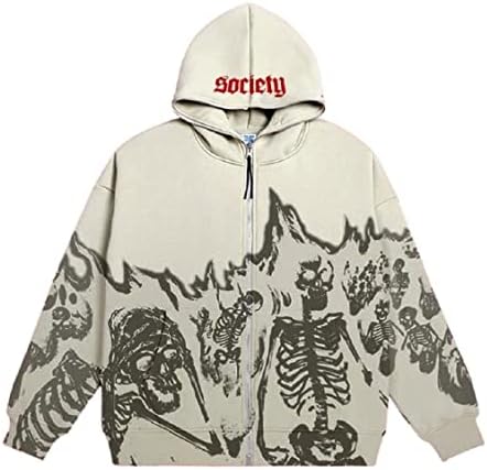 COOLMONAR Women Y2K Zip Up Skull Skeleton Printing Grunge Hoodie Fairycore Jackets Gothic Alt Retro Harajuku Aesthetic Hoodie …