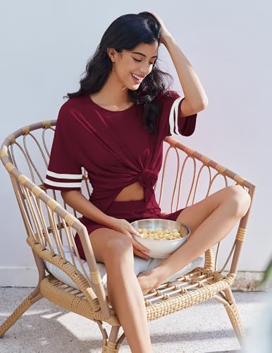 Image of Ekouaer Womens Pajamas Casual 2 Piece Short Sleeve Biker Shorts Lounge Set