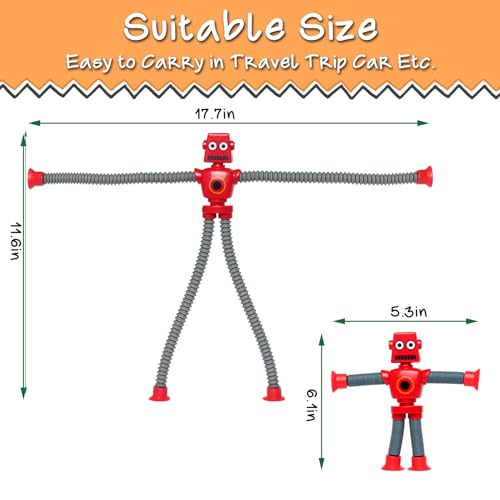 SYSAMA 4 Pcs Telescopic Suction Cup Robot Toy, Easter Day Gift for Kid Toddlers Boy Year Old Age 3 4 5 6 7 8, Educational Fidget Sensory Toys for Kids with Autism, Toddler Travel & Airplane Activities