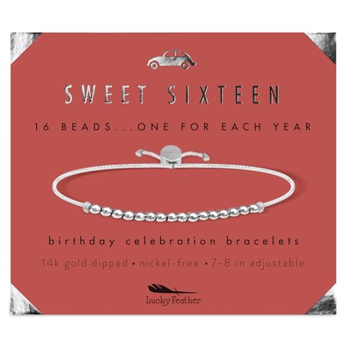 Lucky Feather - Lucky Feather Sweet 16 Gifts for Girls | 16th Birthday Bracelet Gift Idea for 16 Year Old | 16 year old girl gifts on Adjustable Cord | 16th birthday gifts for girls | Silver, Gold, Rose Gold Dipped - -12%