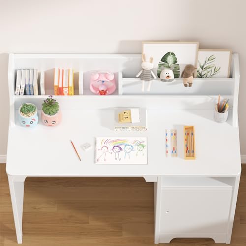 image for MilleLoom Kids Desk and Chair Set,Study Desk for Kids with Hutch, Stor