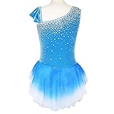 JRUIA Vestido De Patinaje Artístico Traje De Patinaje sobre Hielo De Malla Sin Mangas Degradada Traje De Patinaje De Competición De Diamantes De Imitación Maillots De Gimnasia Rítmica Niña,Azul,XL