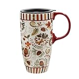 17 oz Tall Ceramic Travel Mug Coffee Cup with Sealed Lid,Flower
