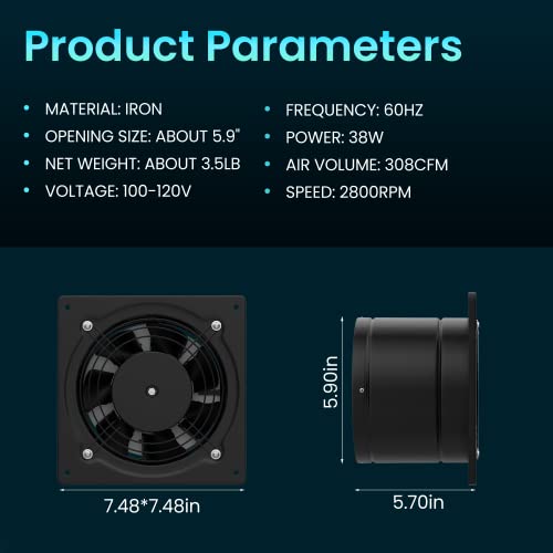 HG-Power-6-Inch-Exhaust-Fan-308CFM-Wall-Exhaust-Fan-for-Kitchen-Bathroom-Metal-Extractor-Fan-for-Attic-Garage-Window-Ventilation-HVAC-System-Black