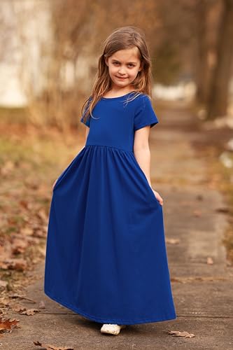 Image of Arshiner Girls Maxi Dress Long /Short Sleeve Casual Holiday Dress with Pockets for 5-13 Years