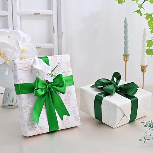 Image of 100 Yards Emerald Green Satin Ribbon Polyester Ribbon for Gift Wrapping Very Suitable for Weddings Party Hair Bow Invitation Decorations and More（1-1 /2 inch X 50Yards X 2 Roll）