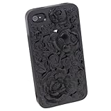 New 3D Sculpture Rose Flower for iPhone 4 4S 4G Hard Plastic Cover Case Black