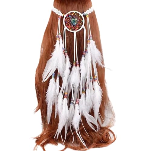 Dasongff Bandeau bohème avec plumes indiennes, tresses, attrape-rêves, style hippie, vintage, bijoux de fête, accessoires de cheveux pour femmes et filles