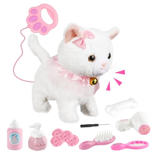 Dhqkqg Jouet électronique en Peluche, Animal Chat électronique, Peluche Interactive, pour Chat avec Laisse Télécommandée, Marche, Aboiements, Remuant La...