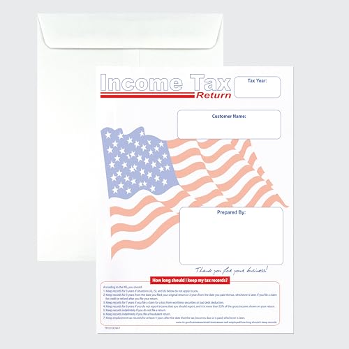 100 Cashier Depot Income Tax Return Envelopes – 10" x 13" Catalog (Open End), American Flag Design, Heavy 28lb White Paper, Gum Flap, Printable & Customizable, 100 Count