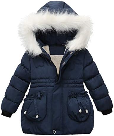 MOMKER Girls Winter Coat Toddler Baby Warm Cotton Padded Snowsuit Long Sleeve Puffer Down Jacket with Faux Fur Hooded(Blue,2-3Y)