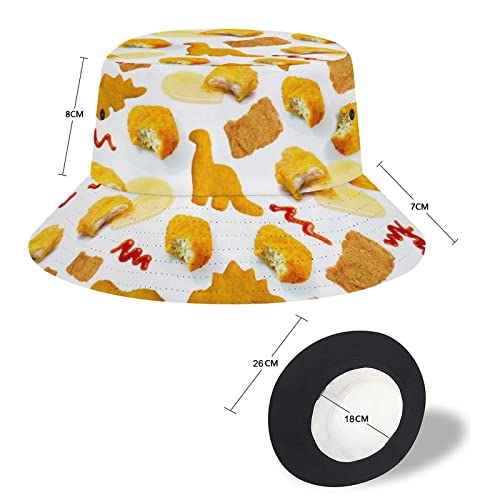 Chicken Nuggets Bucket Hat Food Pattern Funny Sun Hat For Summer Travel Beach Packable Casual Cap For Women Men Unisex #TOP3