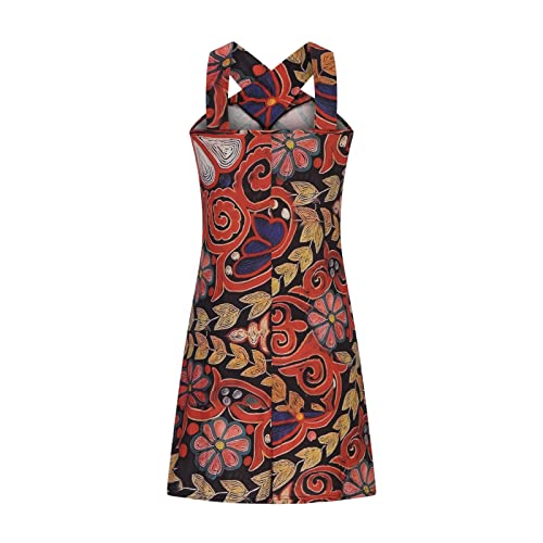 Blczomt Women 2023 Fashion Tank Dress Beach Casual Print Cirsscross Neck Sundress Loose Flowy Sleeveless Summer Mini Dresses #TOP4