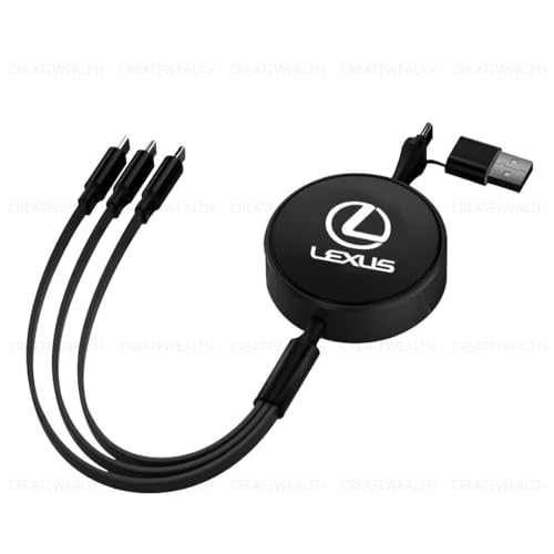 レクサス 巻き取り式 3イン2 充電コードType-C Micro USB 3台同時充電 急速充電 超高耐久 充電器 高速データ転送 便利 コンパクト 軽量 車内充電 各種対応- 充電器 (レクサス)