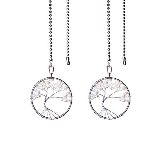 Image of LONGSHENG Silver Pearl Tree of Life Fan Pull Chain Fan Light Replacement Extender Pull Chain, Pack of 2