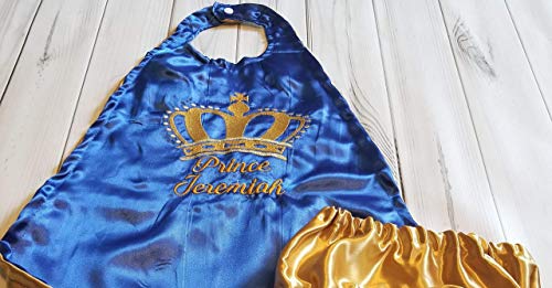 Baby Boy Royal Blue & Gold Smash Cake First Birthday Satin King Crown Cape & Gold Diaper Cover