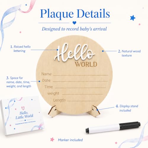 Image of Hello World Baby Announcement Sign Newborn Welcome Plaque Box Set