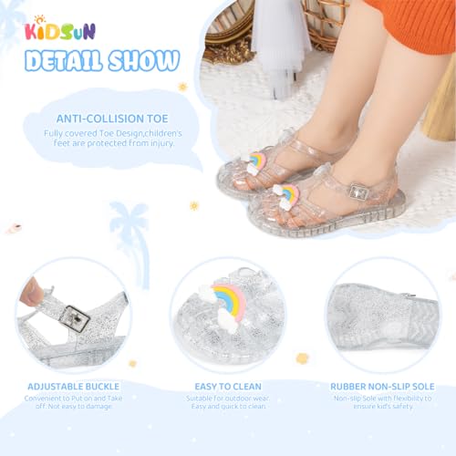 Image of KIDSUN Toddler Girls Jelly Sandals Closed Toe Water Beach Summer Shoes Soft Rubber Sole Mary Jane Dress Shoes Princess Flat