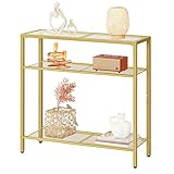 HOOBRO 29.5' Narrow Console Table, 3-Tier Tempered Glass Sofa Table, Modern Entryway Table, for Entrance, Living Room, Foyer, Hallway Bedroom, Gold GD21XG01G1