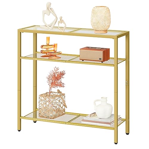 HOOBRO 29.5" Narrow Console Table, 3-Tier Tempered Glass Sofa Table, Modern Entryway Table, for Entrance, Living Room, Foyer, Hallway Bedroom, Gold GD21XG01G1 by HOOBRO - Used condition - US$30.99