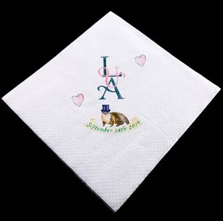 Custom Wedding Napkin with Monogram and Hearts, White, September 14th 2019