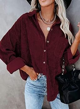 Necooer Dames corduroy hemden boyfriend lange mouwen button down blouses tops, groen, S