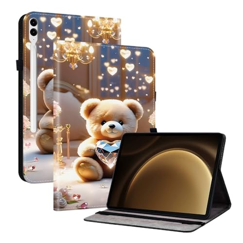 Étui Galaxy Tab S9 FE Plus pour le train et le bureau - Housse cuir ours diamant