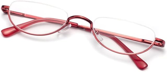 Amorays Half Moon Reading Glasses Metal Half Frame Semi Rimless Reading Glasses with Spring Hinge for Men Women