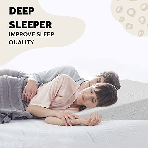 Memorecool Bed Inclined Mattress Topper 7.5-Inch Incline Foam Support Wedge Pillow With Washable Tencel Cover, Ideal Wedge Mattress Elevator For Acid Reflux, Neck/Back Pain, Anti-Snoring #TOP3