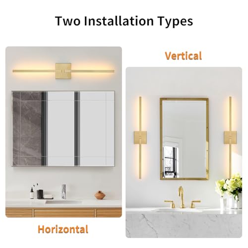 Image of Tanoxo Bathroom Vanity Light Fixtures,30 inch Rotatable LED Vanity Lights with 24W,Adjustable 3000K,4000K,5000K Light,Brushed Bathroom Wall Sconce Over Mirror,Gold