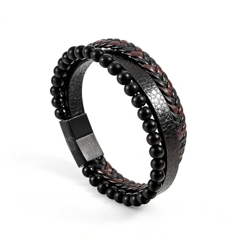 CLOORDE Anti Anxiety Bracelet for Men Natural Volcanic Stone Beads Lymphvity Detox Bracelet Multi-layer Agate Stone Leather Braided Bracelets Calming Relieve Anxiety Jewelry Gifts for Him