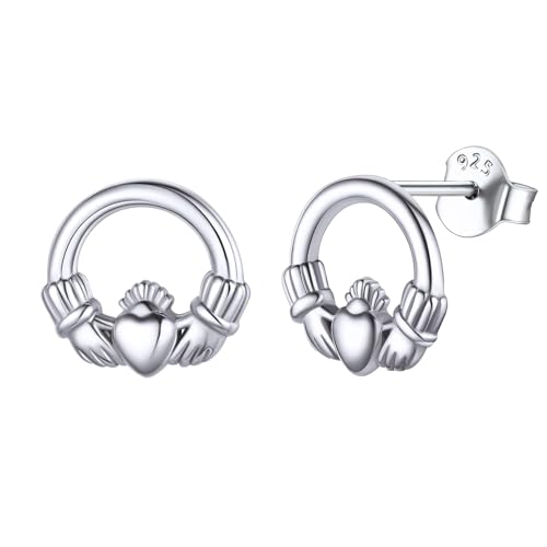 Celtic Claddagh Earrings for Women Hypoallergenic 925 Sterling Silver BFF Friendship Love Heart Stud Earrings Dainty Tiny Celtic Irish Jewelry Hypoallergenic Christmas Earrings for Women