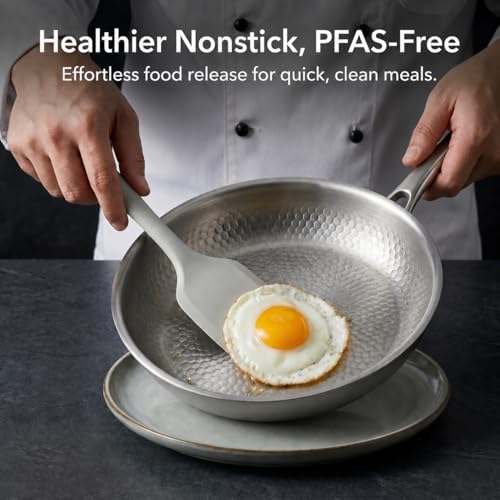 Titanium Hammered Pan Pro with Lid, PFAS/PFOA/PTFE-Free Non stick Titanium Frying Pan, Dishwasher & Oven Safe, Scratch Resistant, 12 Inches Even Heating Titanium skillet, Compatible With All Cooktops by XTBSE - Used condition - Image 4