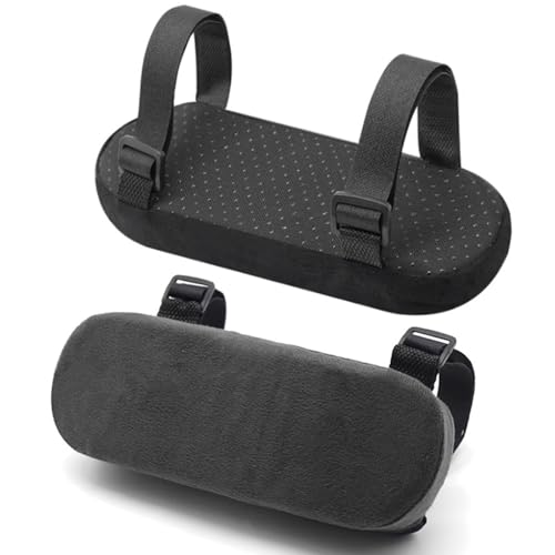 Office Chair Arm Pads, Thick Ergonomic Memory Foam Armrest Covers with Anti-Slip Base for Elbow & Forearm Pressure Relief - Universal Fit for Office, Gaming, and Desk Chairs (2 Pack Black)