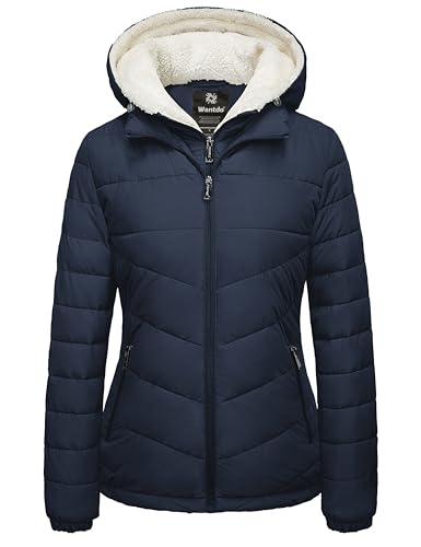 wantdo Women's Short Winter Coat Windproof Puffer Jacket with Hood Navy X-Large