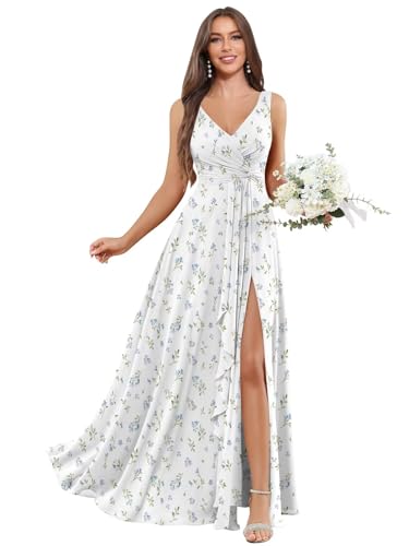 Image of BOLENSYE Bridesmaid Dresses Long Ruched Ruffles Chiffon A Line Evening Party Gown with Pockets Slit