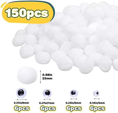 Bulk Pompoms, 150 Pack 1 Inch Pom Poms Balls for Crafts, Fuzzy Balls Puff Balls, White Pom Pom Puff Balls for DIY Art Creative Crafts Decorations