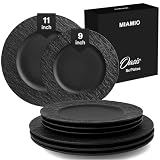 MIAMIO - Plate Set of 8 / Dinner & Breakfast Plates Ceramic - Oasis (Black)