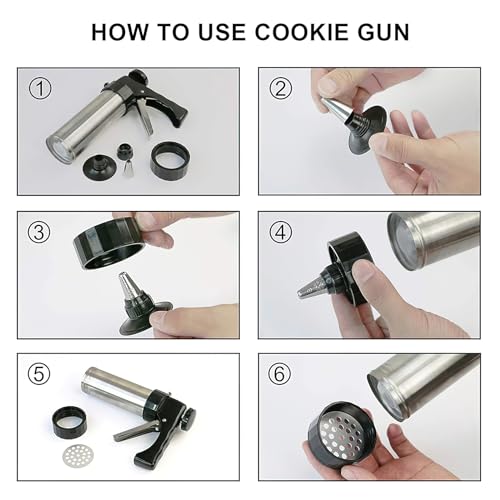 LZVXTYM Cookie Press, Stainless Steel Cookie Press Gun Kit with 13 Cookie Press Discs, 8 Icing Tips & Cleaning Brush, Reusable Cookie Maker for DIY Biscuit Maker, Cake Icing Decoration, 22x 15x 5.6cm